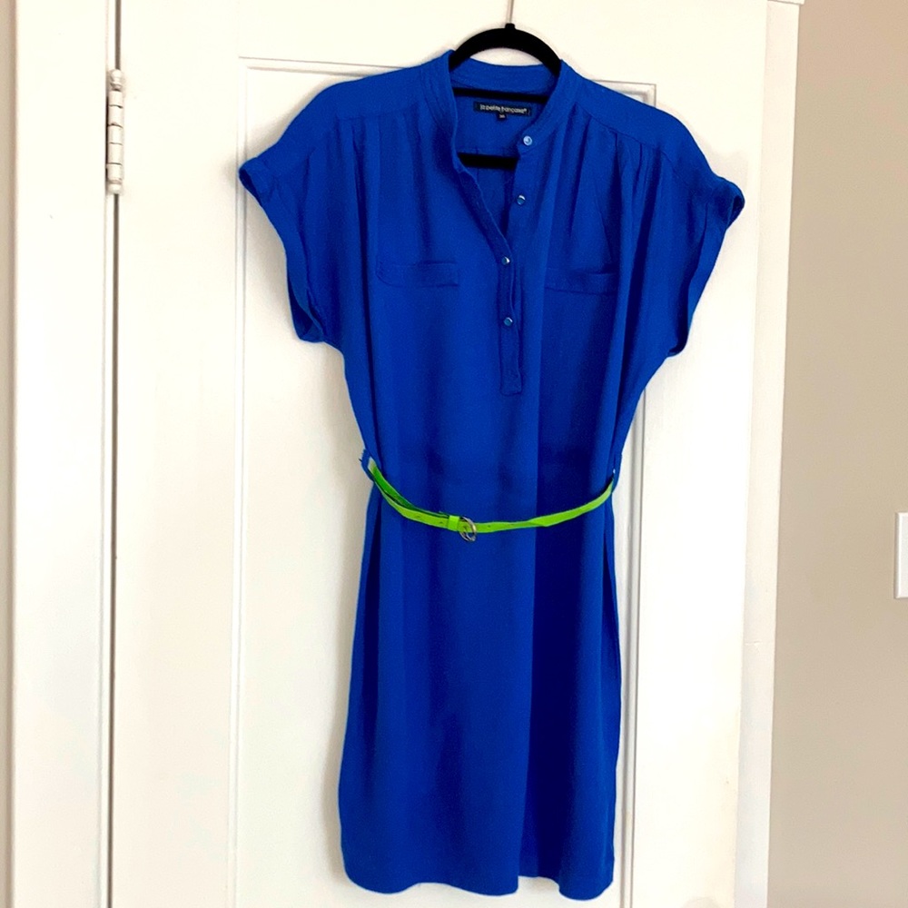 La Petite Française bleue dress with green belt